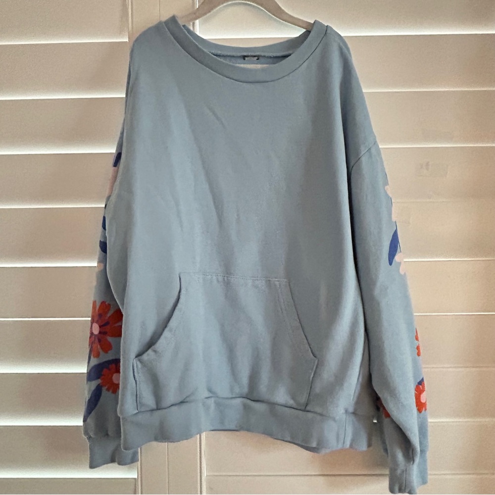 Tea Collection Blue Floral Kids Sweatshirt Size 8 Oversized - Picture 2 of 7